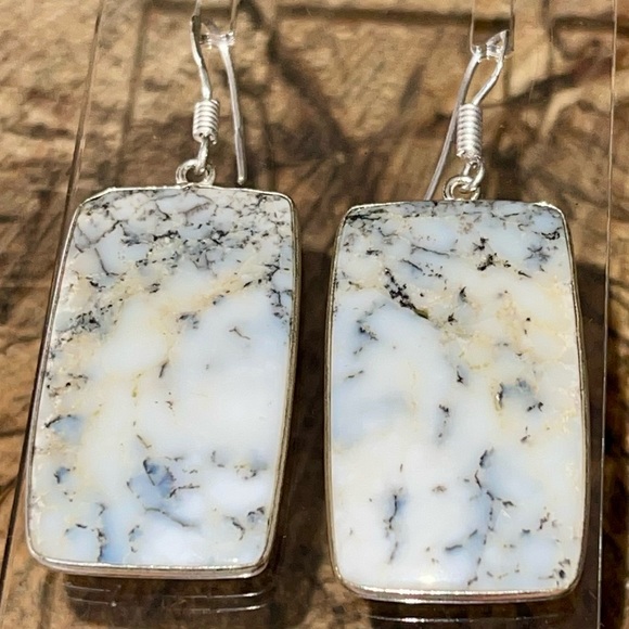 Dendritic Agate Earrings 1 7/8” - Picture 3 of 12